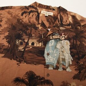 Tommy Bahama Shirt Mens XL Silk Elephant Scenic Print Button Up Camp Casual